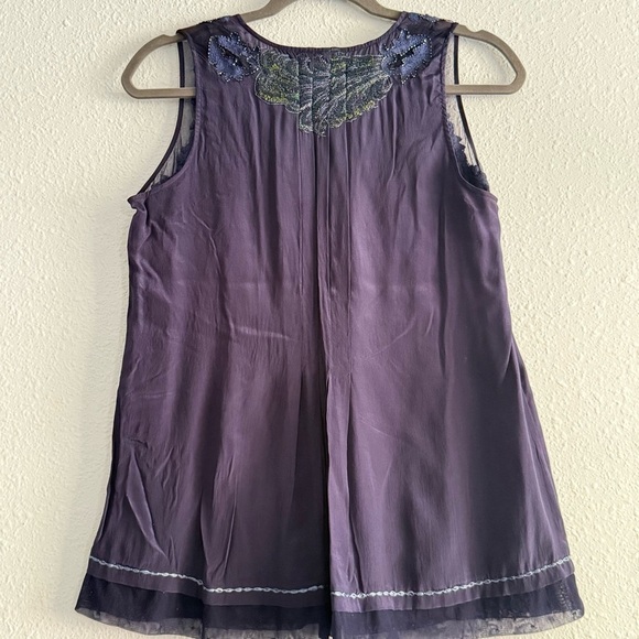 Saivana Anthropologie Sleeveless 100% Beaded Embroidered Tank Top Navy Size L - Picture 4 of 7